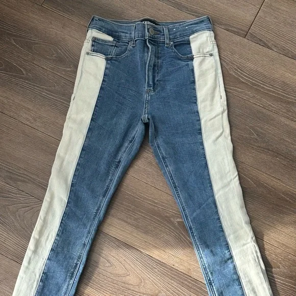 Express High Rise Two Tone Skinny Jeans (size xs) - Picture 2 of 4